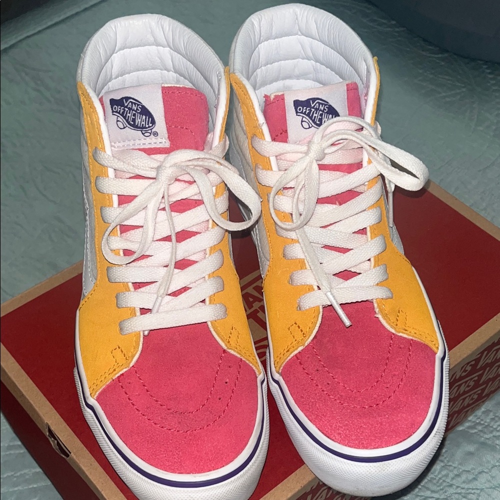 Vans High-Top Platform Sneakers - Orange/Yellow, Pink, Green & White Corduroy